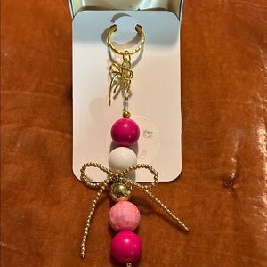 Pink and Gold Beaded Keychain